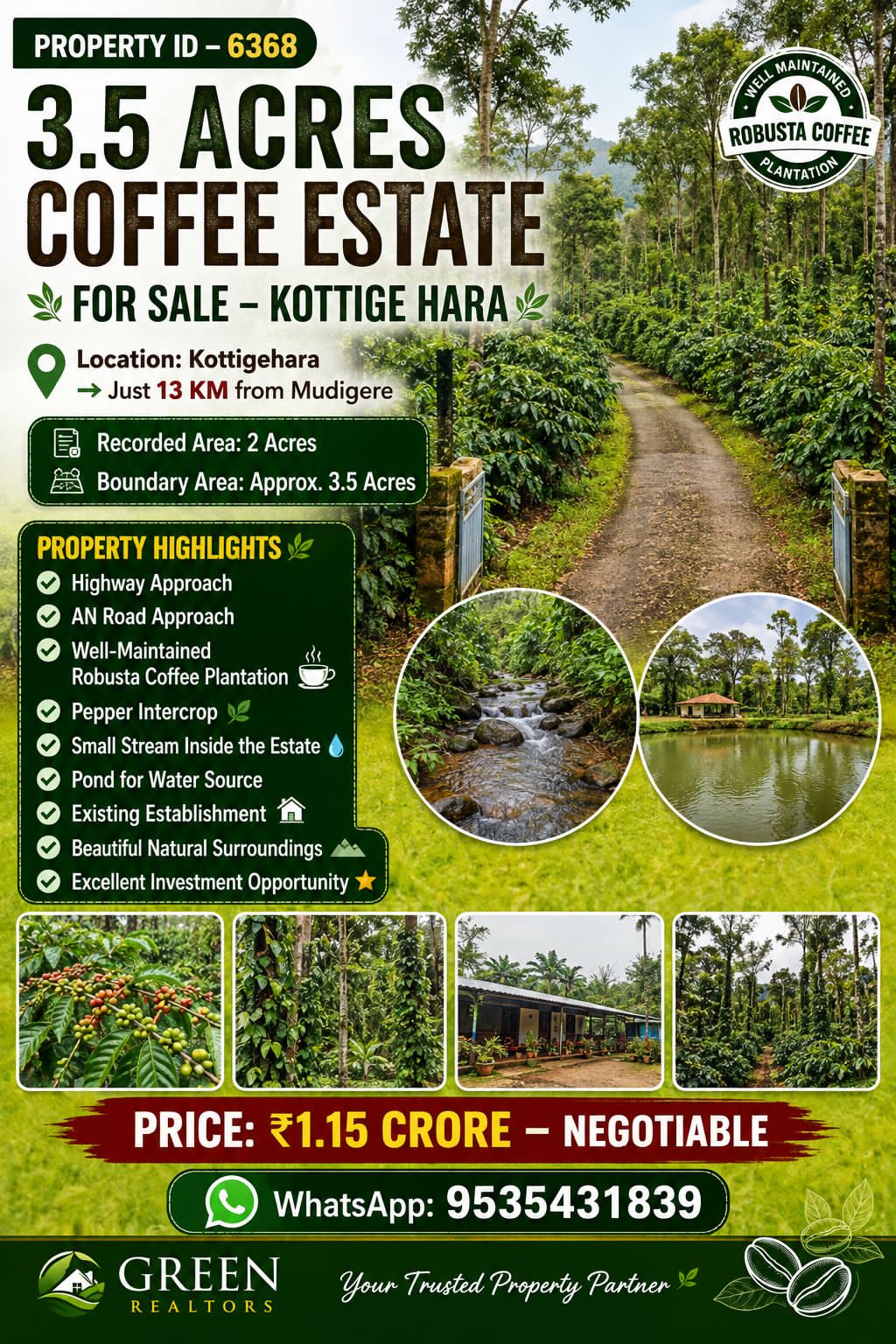 🆔 *PROPERTY ID –6368* 🌿🏡 *3.5 ACRES COFFEE ESTATE FOR SALE – KOTTIGE HARA 🏡🌿